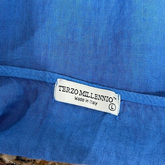 Terzo Millennio 100% Linen Tunic Top Blouse Eyelet Hem In Blue Size L - Picture 4 of 8